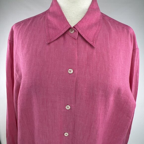 Liz Claiborne L Fuchsia Pink 100% Linen Blouse Womens Button Up Shirt Top - Picture 2 of 9
